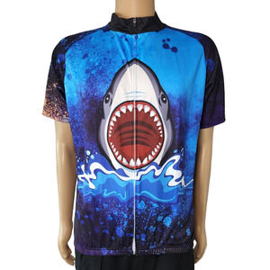 Cyhaen Cool Max Cycling Jersey Men's 3Xl Zip Front Back Pockets NWT Shark Print